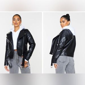 PrettyLittleThing Faux Leather Zip Detail Biker Jacket - 18